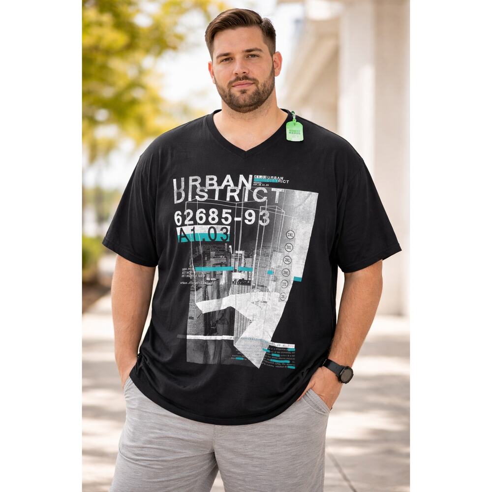 Urban District Graphic T Shirt Mens 3XL Black V Neck Streetwear Tee NWT